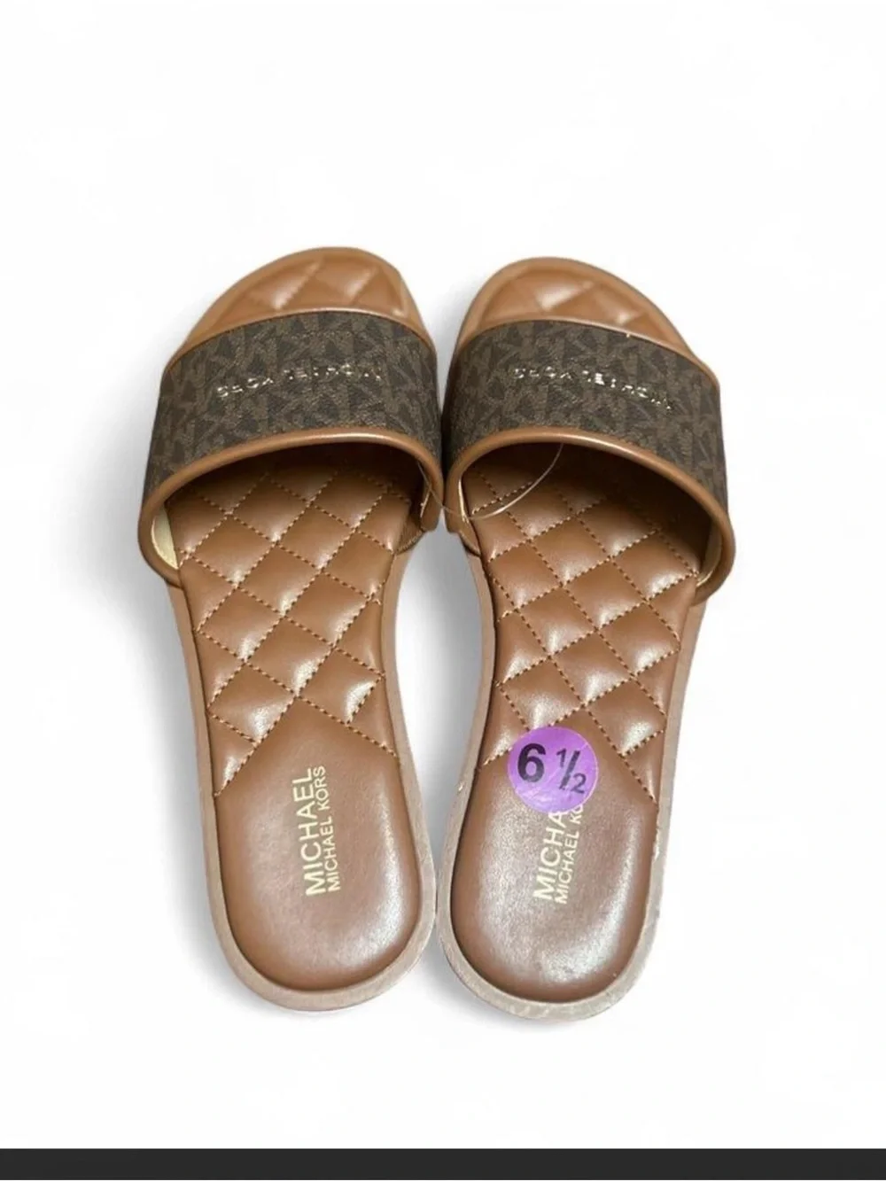 New Michael Kors Brown Quilted Footbed Slide Sandals 6.5.